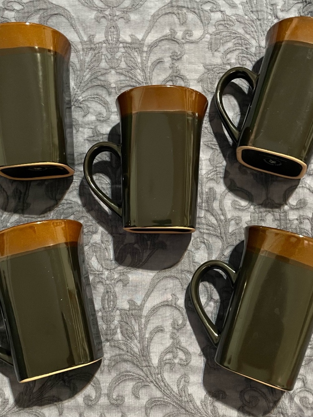 Royal Norfolk Stoneware Black & Brown 14oz Coffee Mugs Cups Set of 5